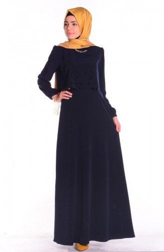 Navy Blue Hijab Dress 52340-04