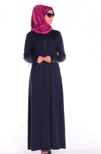 Navy Blue Hijab Dress 4175-02