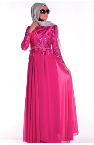 Fuchsia Hijab Evening Dress 5219-01