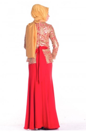 Sefamerve Abiye Elbiseler PDY 5650-01 Gold Kırmızı