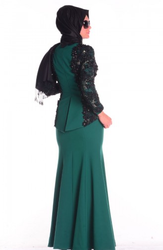 Petrol Hijab Evening Dress 5730-02