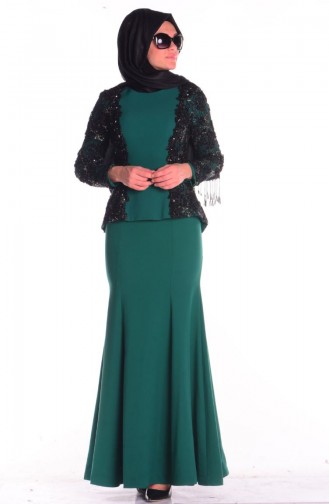 Petrol Hijab Evening Dress 5730-02