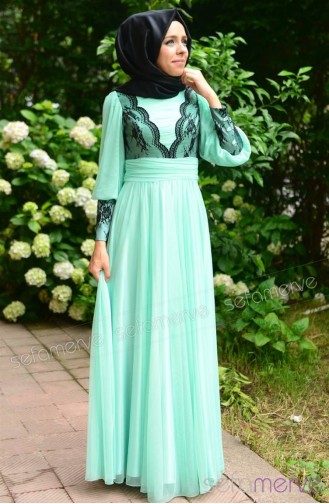 Mint green İslamitische Avondjurk 701014-02