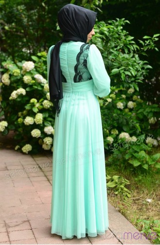 Mint green İslamitische Avondjurk 701014-02