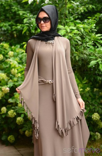 Tesettür Elbise Yelek AFL 1715-05 Vizon