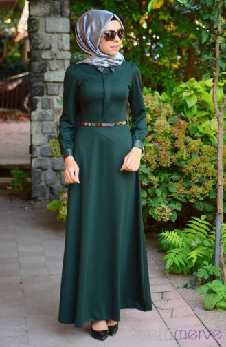 Tesettür Elbise FY 52108-02 Yeşil
