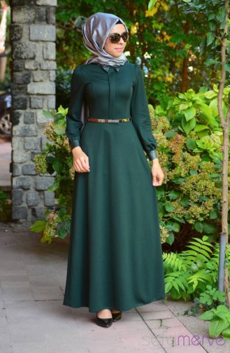 Tesettür Elbise FY 52108-02 Yeşil