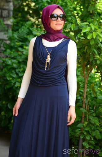 Dunkelblau Hijab Kleider 14271-04