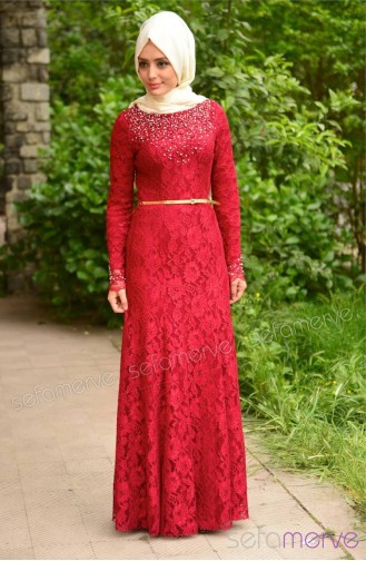 Sefamerve Tesettür Abiye Elbiseler PDY 4125-04 Bordo