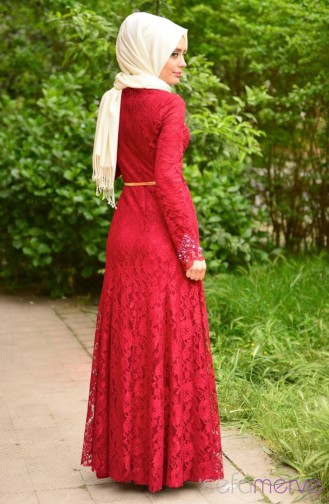 Sefamerve Tesettür Abiye Elbiseler PDY 4125-04 Bordo