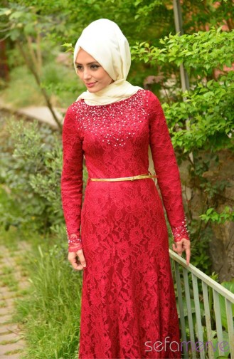 Sefamerve Tesettür Abiye Elbiseler PDY 4125-04 Bordo