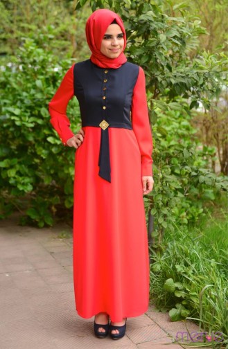 Tesettür Elbise 3137-03 Kırmızı