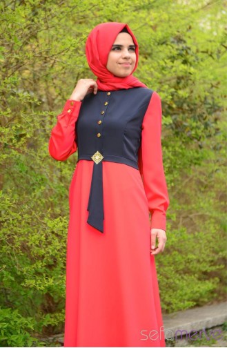 Tesettür Elbise 3137-03 Kırmızı