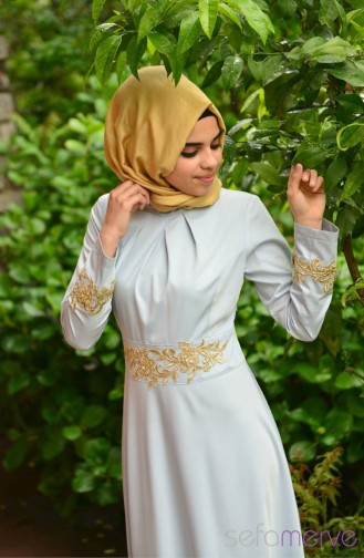 Eisblau Hijab Kleider 4136-01
