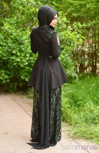 Sefamerve Abaya Dresses PDY 4181-02 Black Green 4181-02