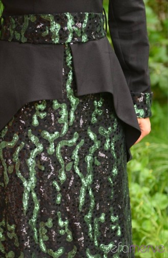 Sefamerve Abaya Dresses PDY 4181-02 Black Green 4181-02