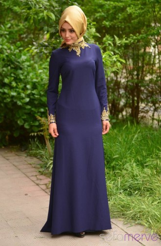 Dunkelblau Hijab-Abendkleider 4721-03