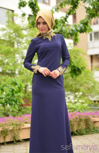 Dunkelblau Hijab-Abendkleider 4721-03