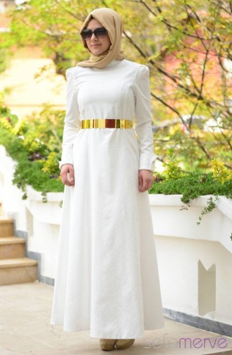 Weiß Hijab Kleider 9235-02