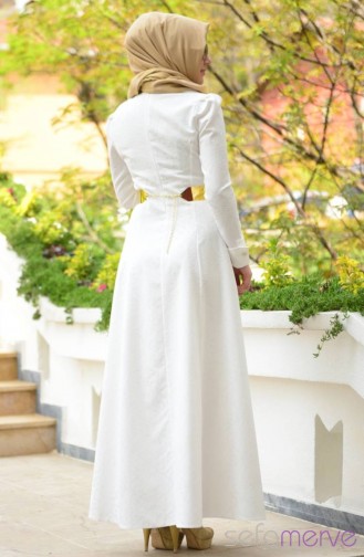 Tesettür Elbise 9235-02 Beyaz