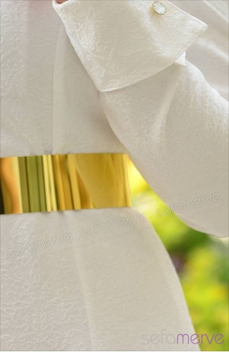 Tesettür Elbise 9235-02 Beyaz