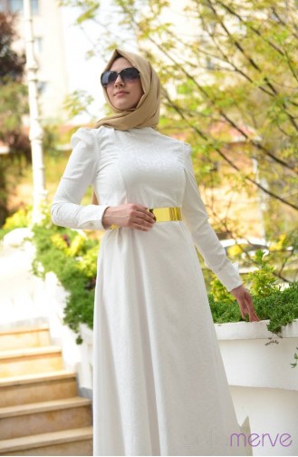 Weiß Hijab Kleider 9235-02