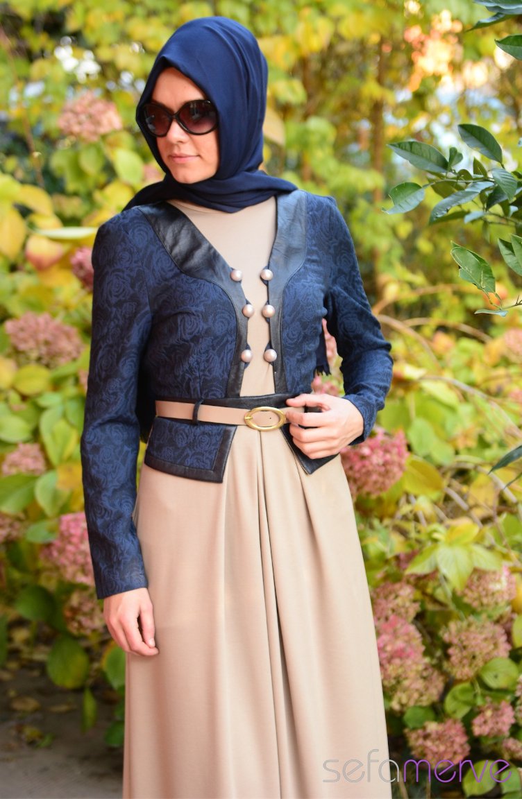 Navy Blue İslamitische Jurk 5064-02