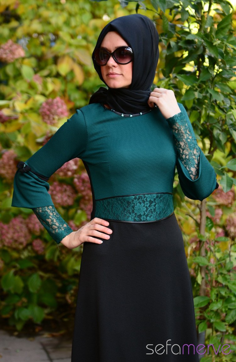 Green Hijab Dress 7126-01