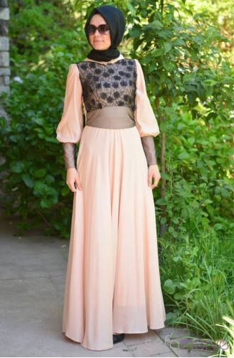 Famelin Tesettür Abiye Elbise 4897-04 Somon