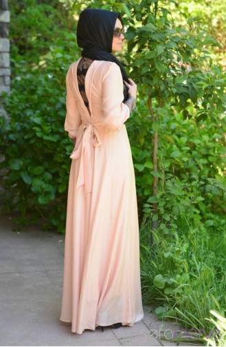 Famelin Tesettür Abiye Elbise 4897-04 Somon