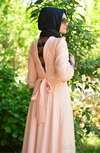 Famelin Tesettür Abiye Elbise 4897-04 Somon