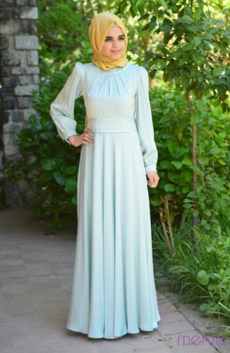 Famelin Tesettür Abiye Elbise 4902-03 Mint Yeşil 4902-03