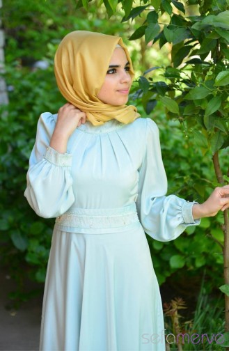 Famelin Tesettür Abiye Elbise 4902-03 Mint Yeşil 4902-03