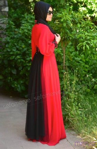 Sefamerve Tesettür Abiye Elbiseler PDY 4223-04 Kırmızı
