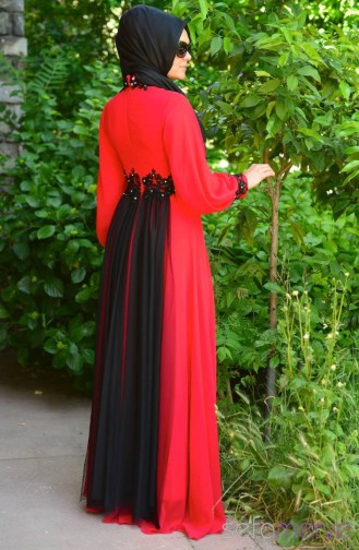 Sefamerve Tesettür Abiye Elbiseler PDY 4223-04 Kırmızı