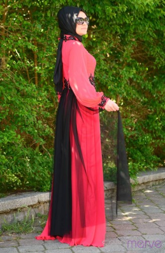 Granat-Blumen Hijab-Abendkleider 4223-02