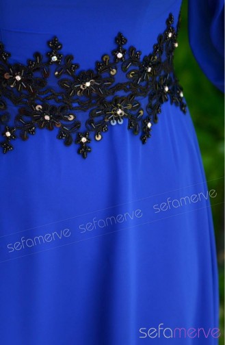 Saks-Blau Hijab-Abendkleider 4223-03