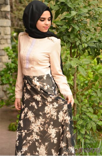 Schwarz Hijab Kleider 140821-03