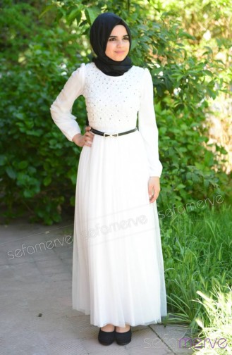Sefamerve Combination Dress GLY 3068-01 White 3068-01