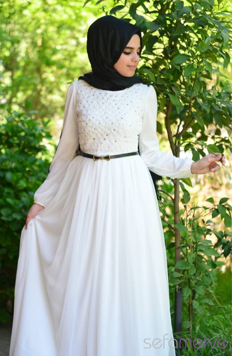 Sefamerve Combination Dress GLY 3068-01 White 3068-01