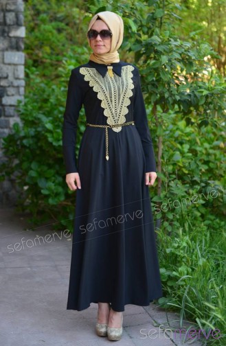 Schwarz Hijab Kleider 6283-04