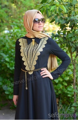 Schwarz Hijab Kleider 6283-04