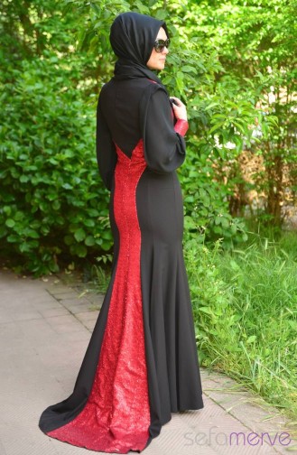 Sefamerve Evening Dress PDY 4722-03 Black Red 4722-03