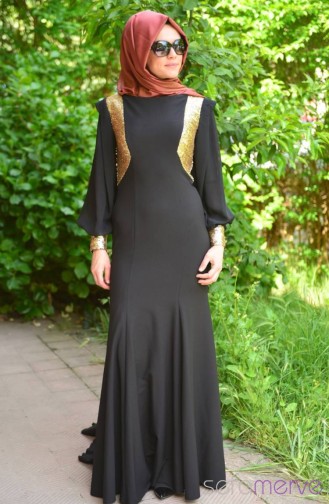Sefamerve Evening Dress PDY 4722-02 Black Yellow 4722-02