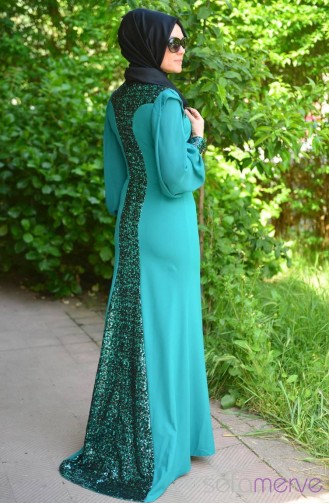 Sefamerve Sequin Evening Dress PDY 4733-02 Green 4733-02