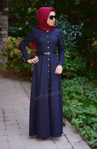 Zaira Tesettür Elbise 5889-02 Lacivert