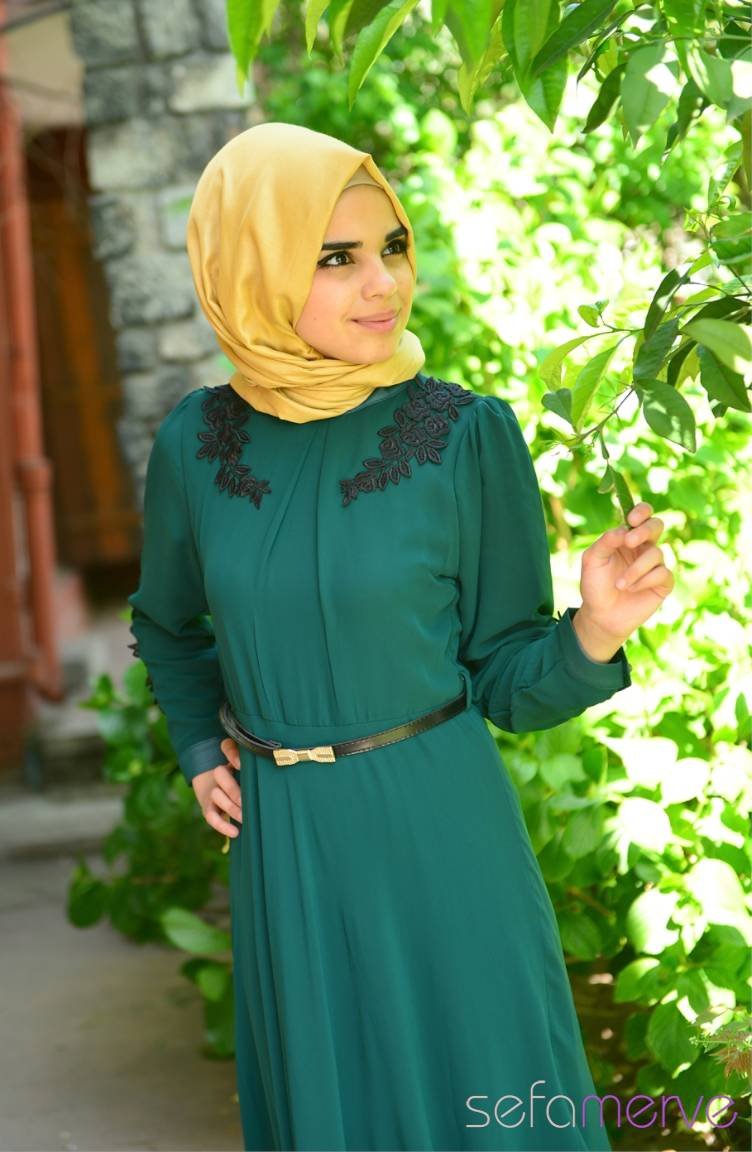 dark green dress with hijab