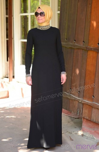 Famelin Tesettür Abiye Elbise 6050-01 Siyah