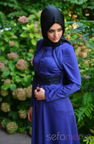 Saks-Blau Hijab Kleider 5056-03