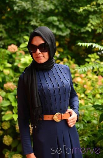 Dunkelblau Hijab Kleider 5039-04